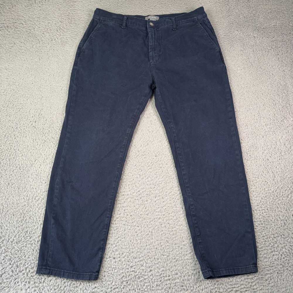 Ash & Erie Pants Mens 35x27 Navy Blue Chino Slim Flat Front Stretch Cotton